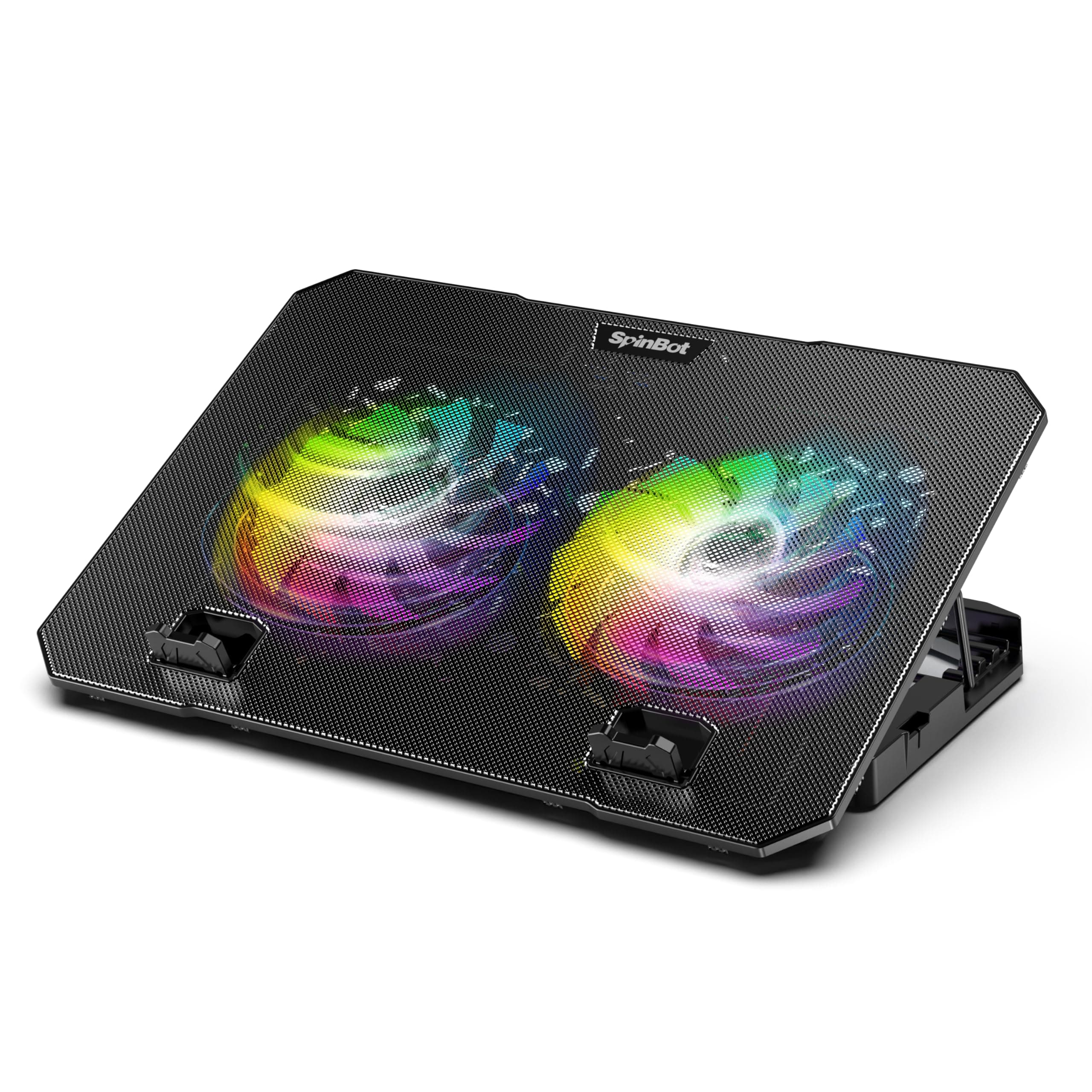 SpinBot Airflow X10 Laptop Cooling Pad with Dual 125mm RGB Fans | 900–1300 RPM | Low Noise 30dB | 4-Level Adjustable Stand | Dual USB Ports | Fits Laptops up to 16 Inch