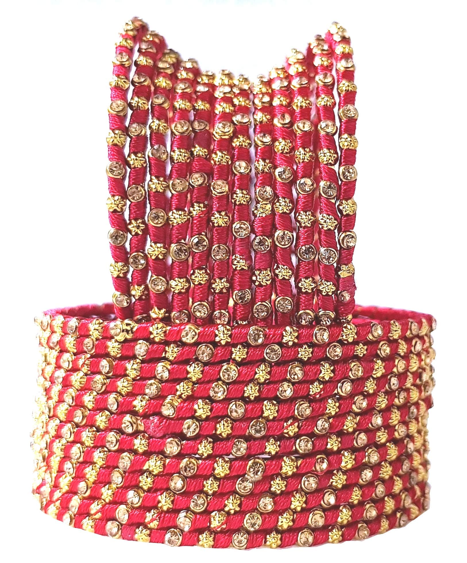 Swara Creations Metal bangles/kada Set wrapped in Silk Thread & golden dots for Women & Girls (24 Pcs)