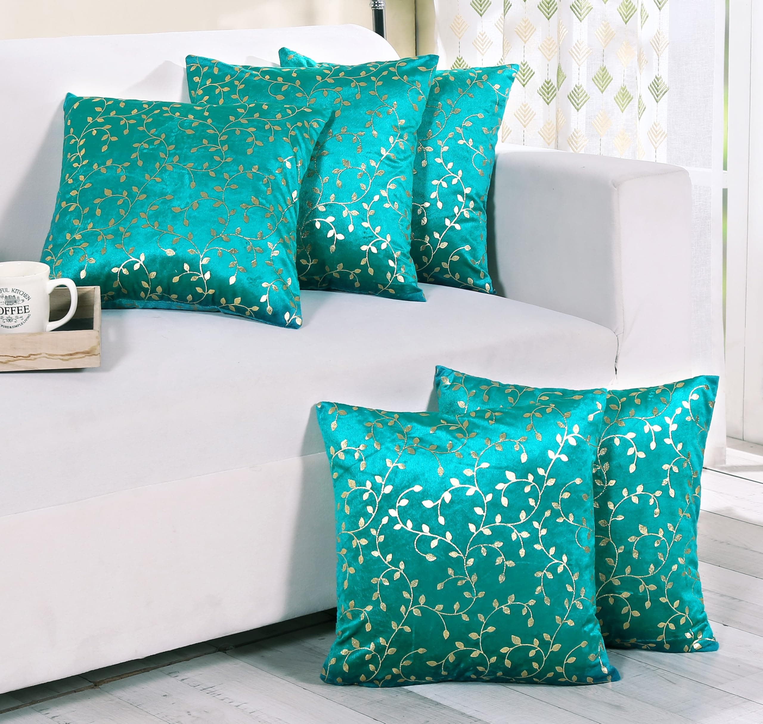 RD TREND Velvet Cushion Covers, 60 x 60 cm/24 x 24 inches,Pack of 5,250 TC, Back Zipper (Sea Green)
