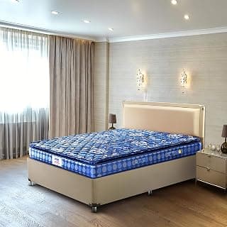 peps Springkoil Cozy Pillow Top 6 Inch Orthopedic Bonnell Spring Mattress | Medium Firm Back Support Bed | Queen Size (78X60 Inch)| Dark Blue | 7-Year Warranty