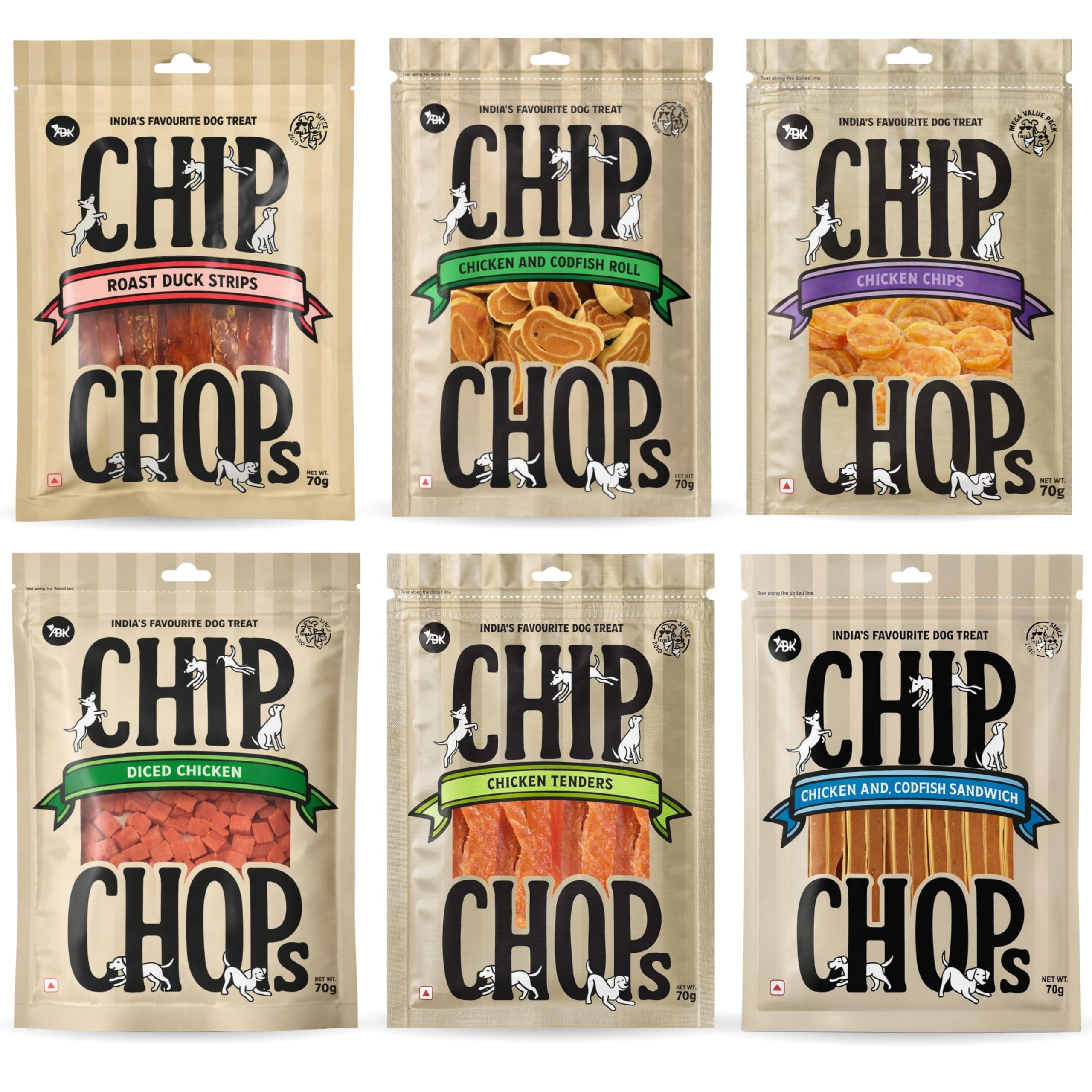 Chip Chop Dog Treat Combo of 6-70gm Each | Multi Flavour | Suitable for All Breeds - Sold by Foodie Puppies with Free Key Ring
