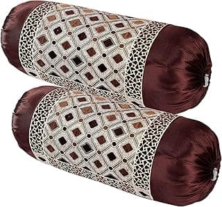 Decorative Chenille Bolster Pillow Cover, Round Pillow Cover Set of 2-32 x 16 inches | Brown