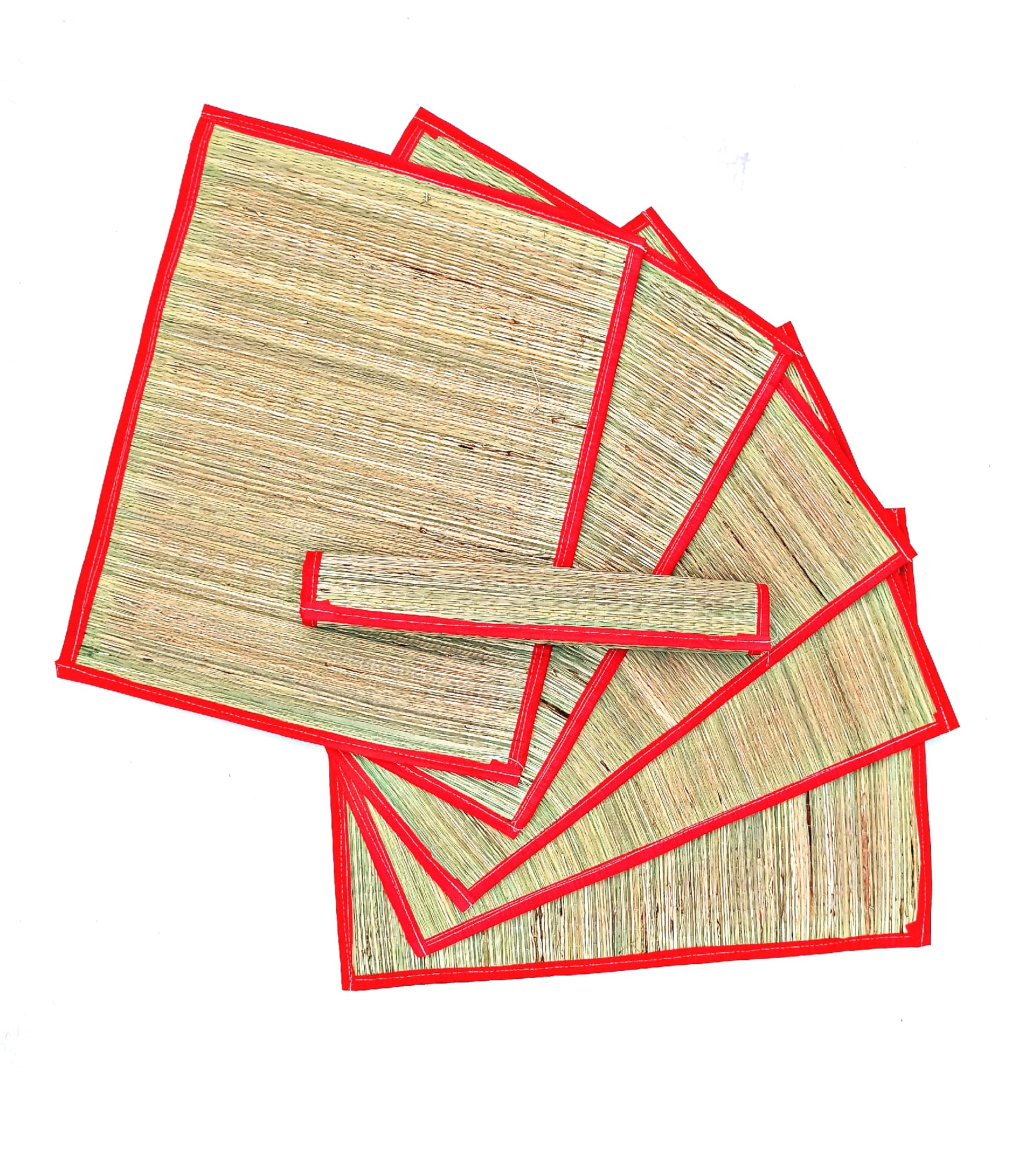 RISENATURE Aasan Mat for Sitting - Grass Aasan Korai Grass Mat for Pooja 23 x 17 Inch (3)