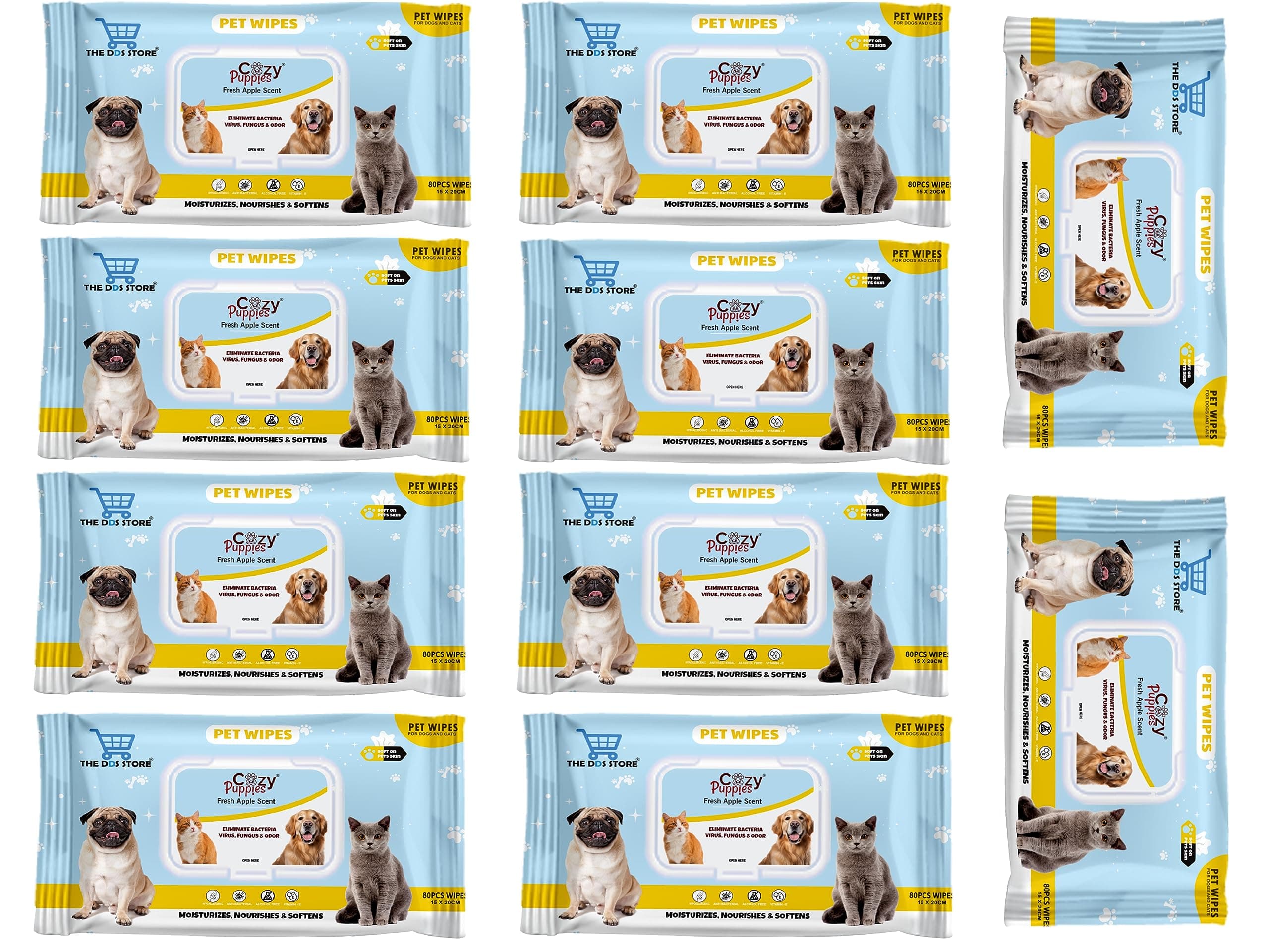 The DDS Store Pet Wipes for Dogs, Puppies & Pets - Apple Scent 6"x 8" - Pack of 80 Wipes (Wipes Pack of 10)