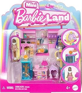 Barbie Mini BarbieLand Collectible Pet Boutique Playset with 1.5-Inch Doll, Pet Product Display, Check Out Stand, Pet House & Cat Baskets for Storytelling Play
