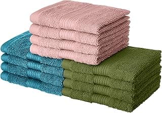 Amazon Brand - Solimo 100% Cotton 12 Piece Towel Set, 500 GSM (Turquoise Blue, Olive Green and Baby Pink)
