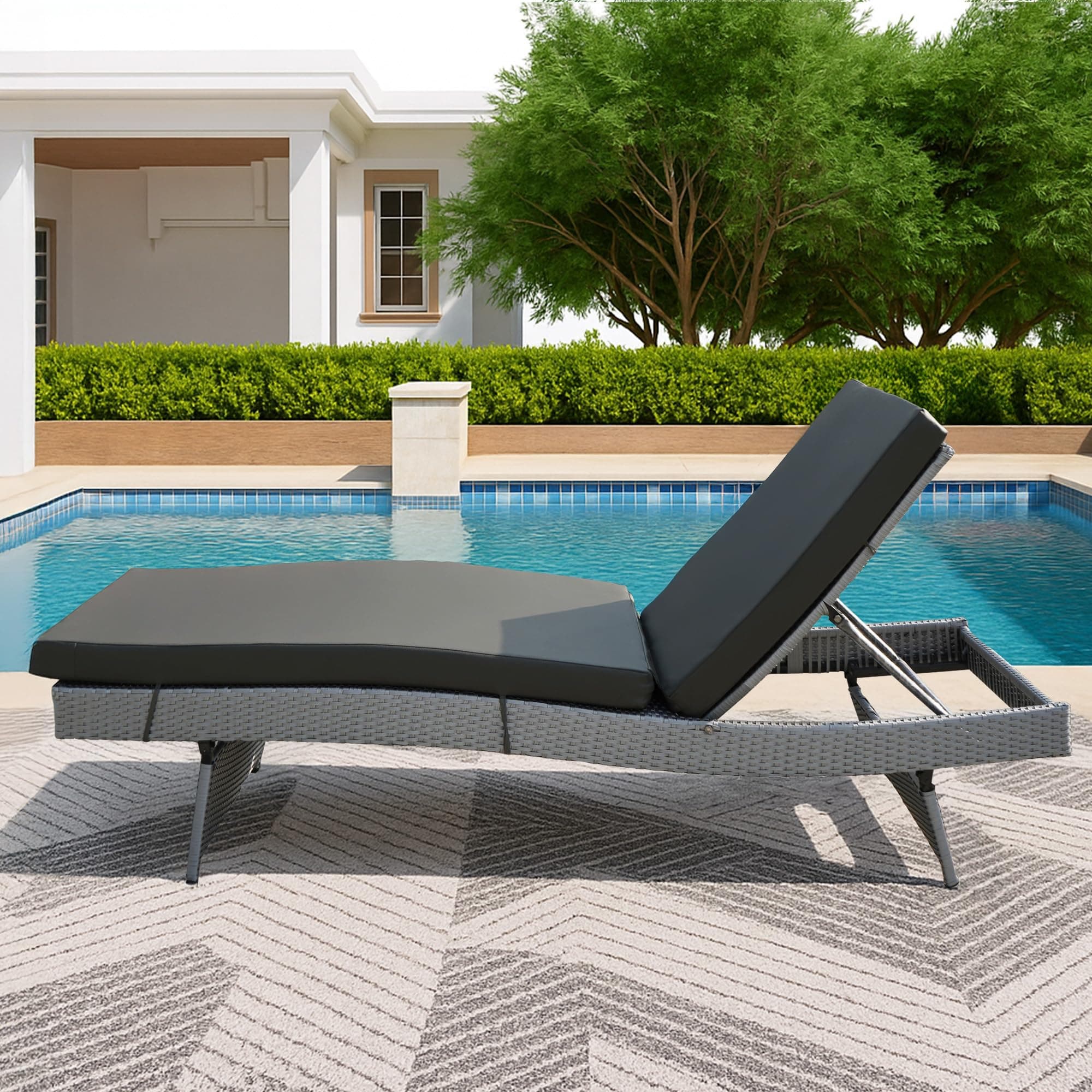 DEVOKO Outdoor All-Weather Rattan Wicker Lounger for Garden, Deck, Lawn, Poolside, Balcony (Silver Grey & Grey)