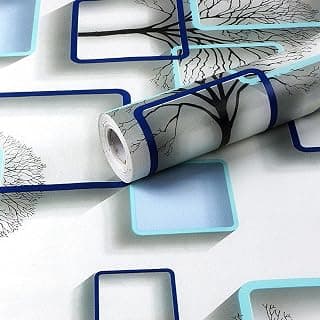 wolpin 3D Frames & Trees Self Adhesive Wallpaper (45 x 500 CM, Active Blue) | DIY Wall Stickers for Living Room Bedroom Home Interior Decor | Peel & Stick PVC Decorative Wallpaper