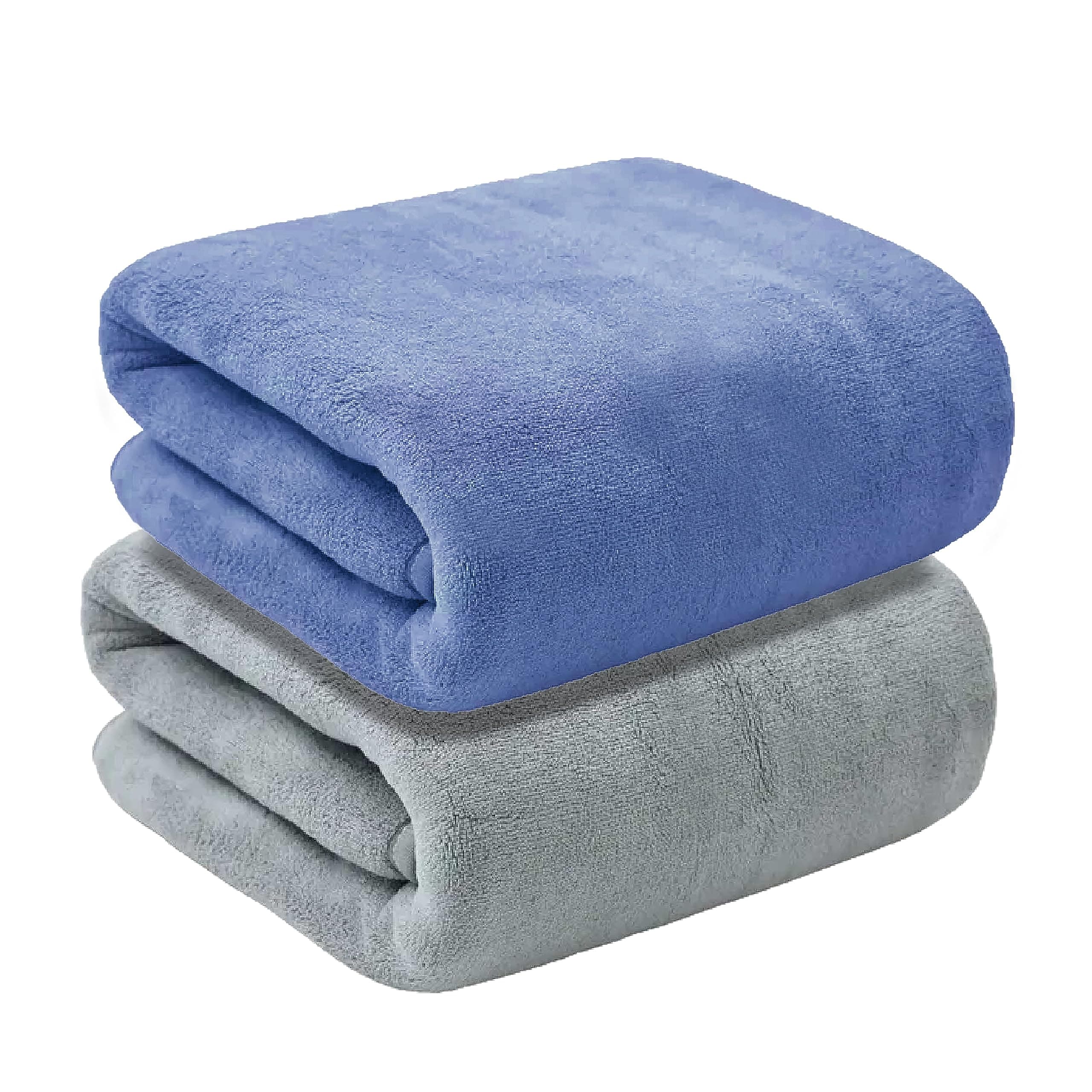 MAXOSHINE Microfiber Towels for Bath Large Size-Super Soft Coral Fleece Bathing Towel with Hook Quick Dry Super Absorbent-Bath Towel for Men and Women-70x140 cm (Grey/Blue, Pack of 2)