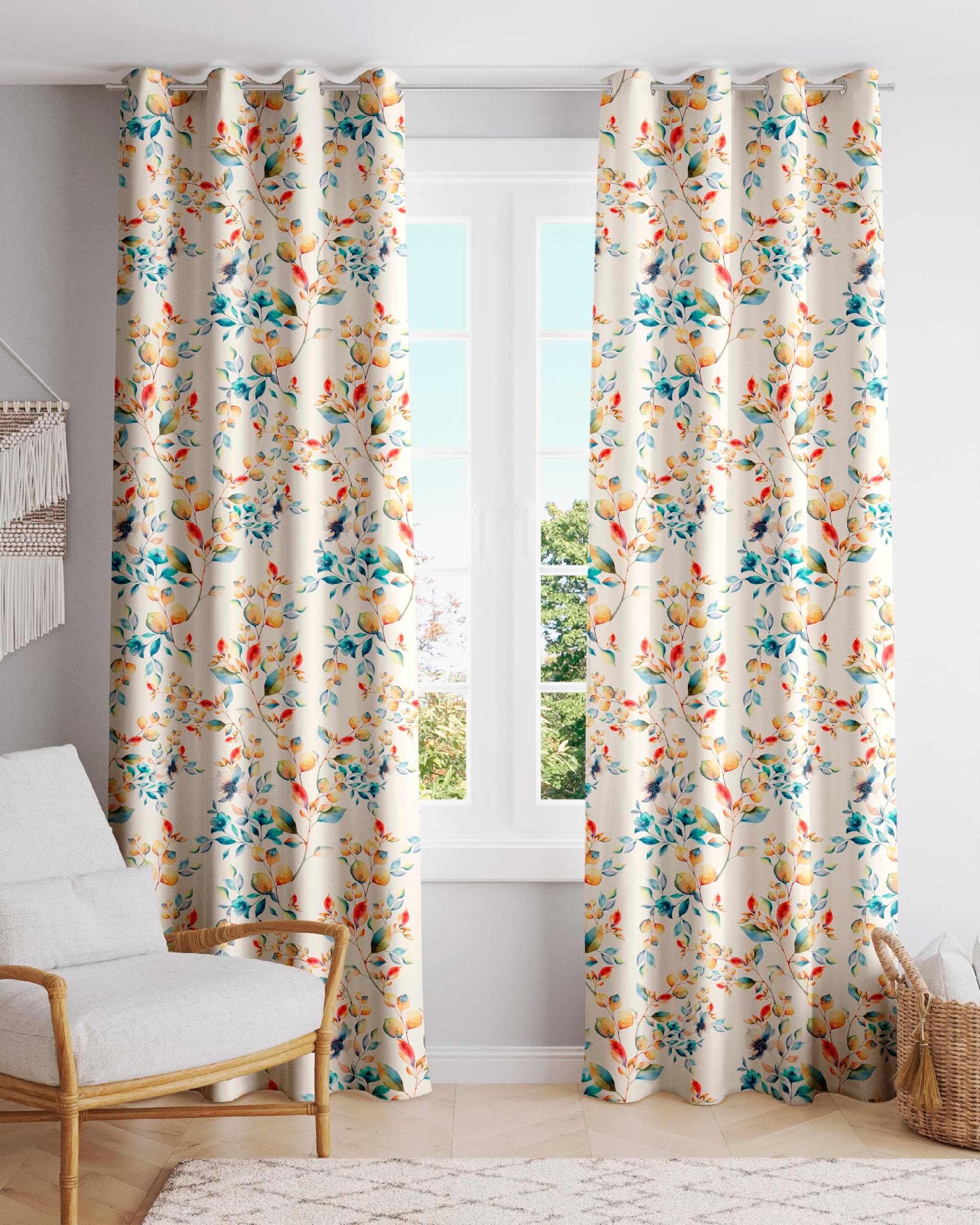 Ultimate Trends Polyester Digital Printed Light Filtering Curtains,Leaf, Eyelets, Modern & Elegant Window and Door Drapes,Set of 2 Panels,8 FEET