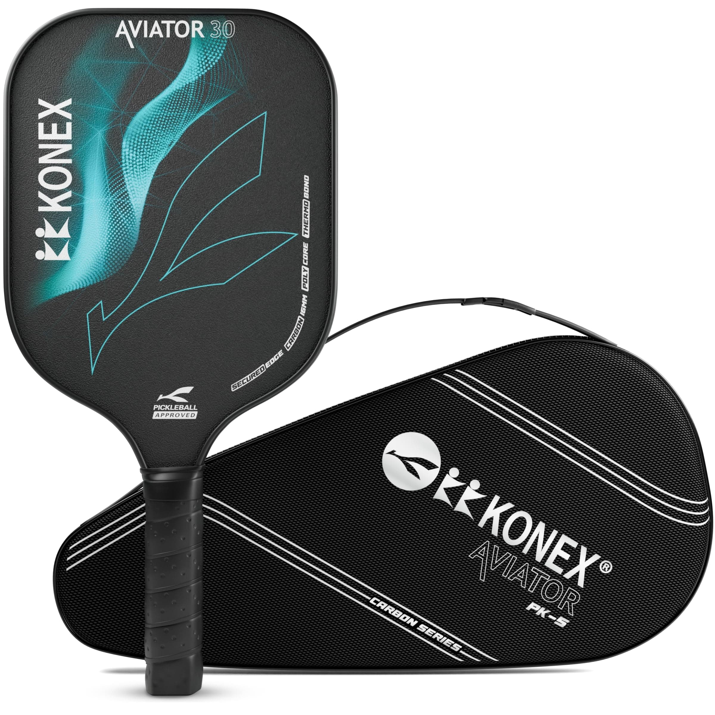 Konex 16mm Pickleball Paddle | Carbon Fibre Surface | Lightweight Racket | Effective - Black & Green