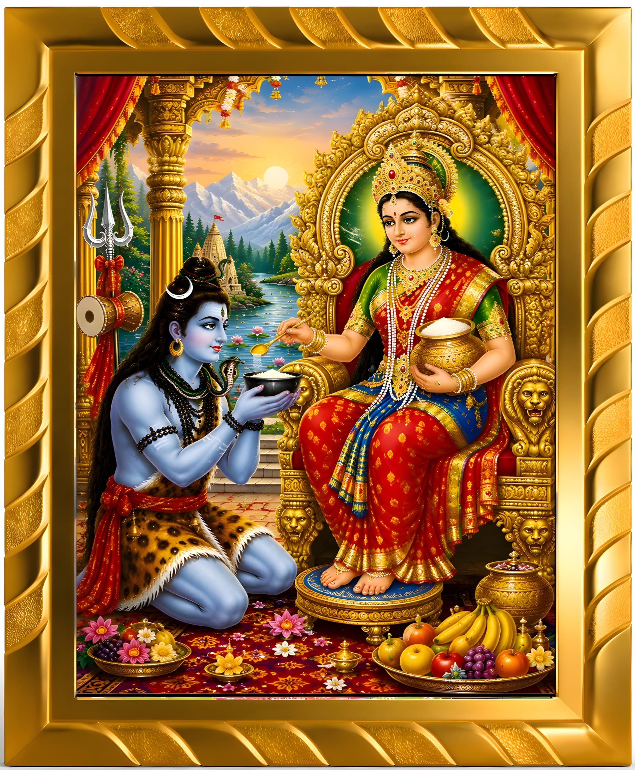 Manekash Maa Annapurna Devi Photo for Kitchen | Annapurna Shiva Wall Picture | Food & Prosperity Blessing Hindu Print (5x7 Inch)