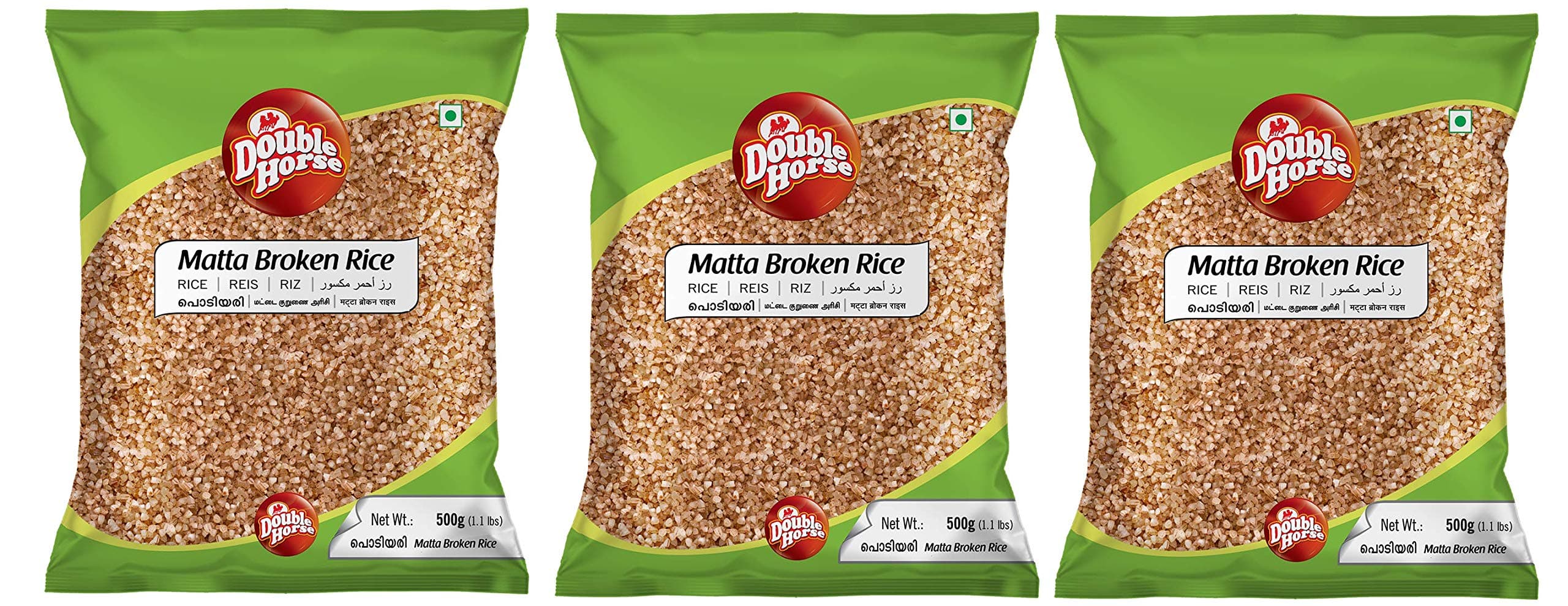 Double Horse Matta Broken Rice 500 Gm Pack Of 3 | Source Of Dietary Fibre | Nutritious | Zero Cholesterol | Red Broken Rice | Podiyari | Export Quality