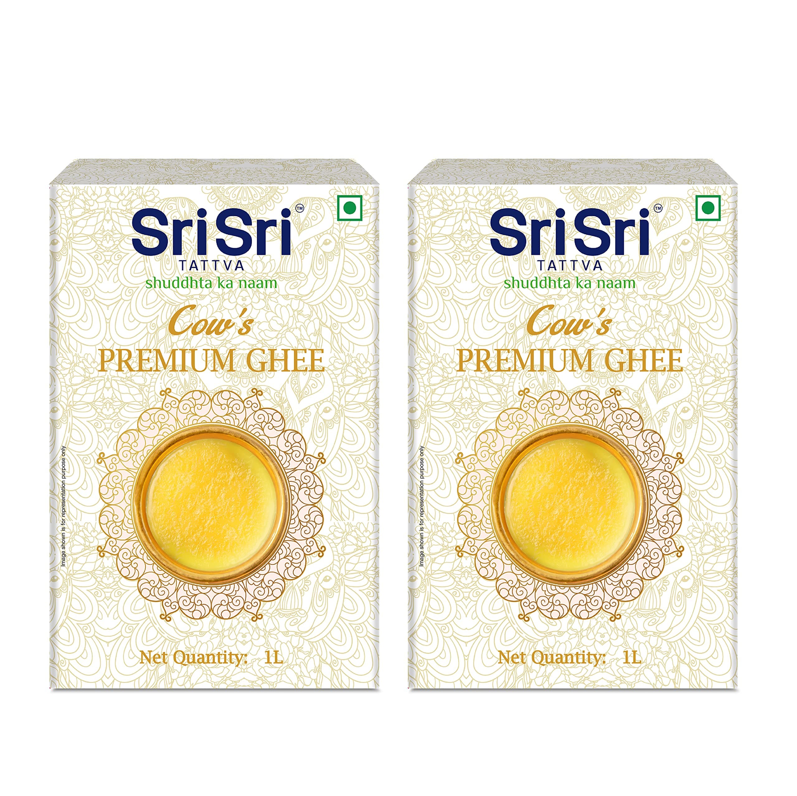 Sri Sri Tattva Cow's Premium Ghee 2 litre | Rich Aroma & Authentic Taste | Premium Quality Ghee | Excellent for Digestion | Traditional Goodness | (1Litre x Pack of 2)