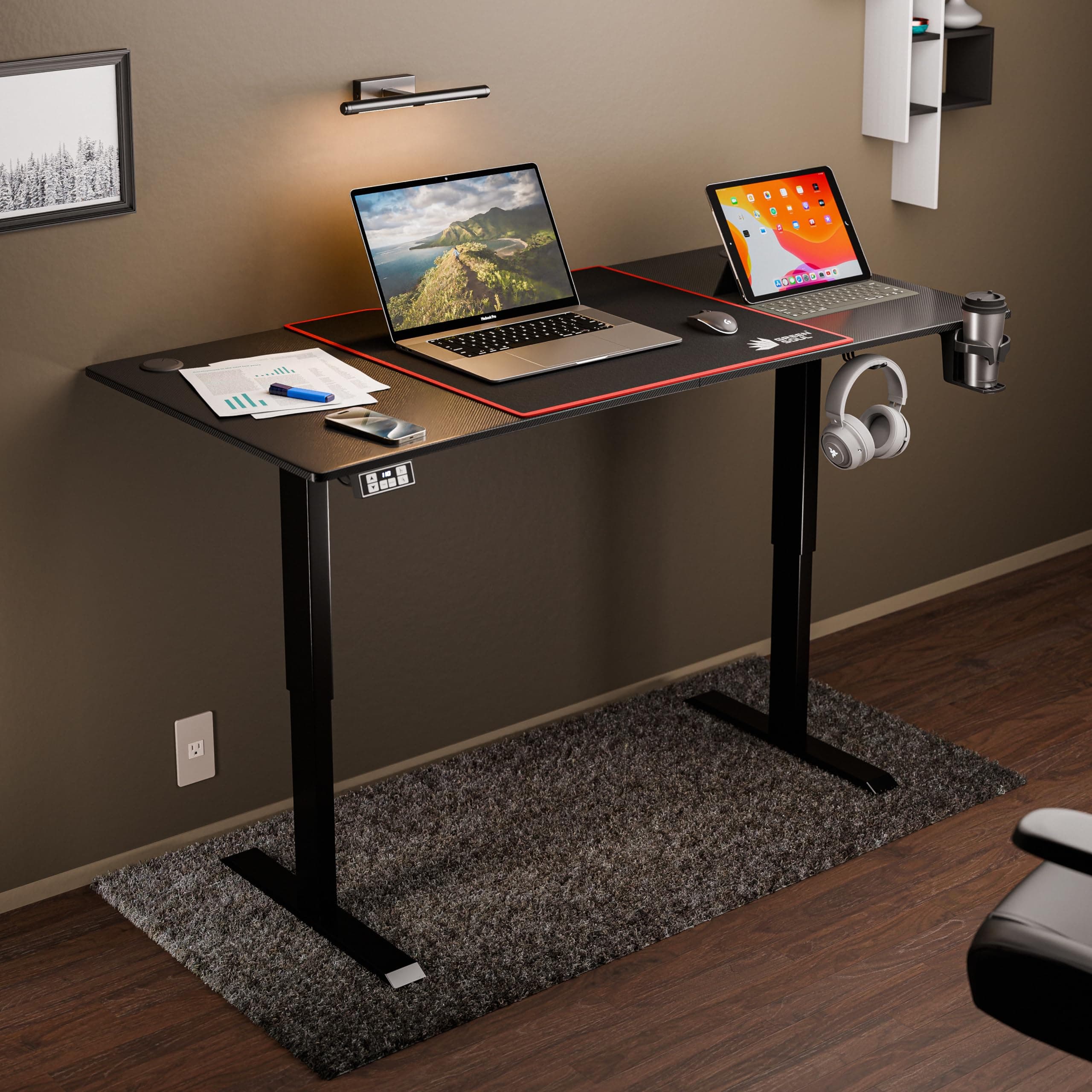 Green Soul Surface 2.0 Electric Sit Stand Desk | Digital Display with Memory Preset | Times Your Posture with Sedentary Alarm | 3 Yr Warranty | Carbon Fibre | Complimentary Desk Mat (Black)