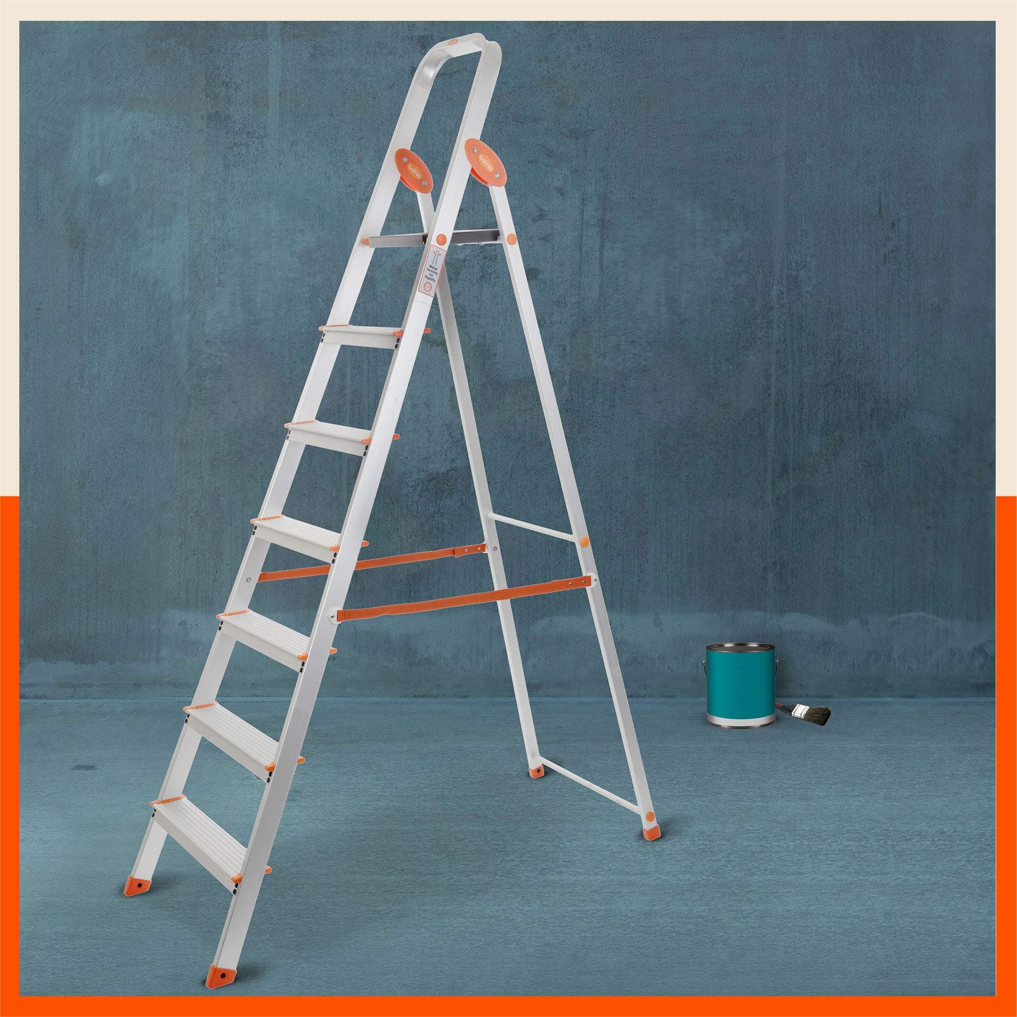 Bathla Advance Carbon - 7 Step Foldable Aluminium Ladder with Scratch Resistant Smart Platform and Sure-Hinge Technology (Orange)