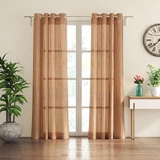 Home Centre Polyester Corsica Set of 2 Sheer Door Grommet Zig Zag Curtains, Brown