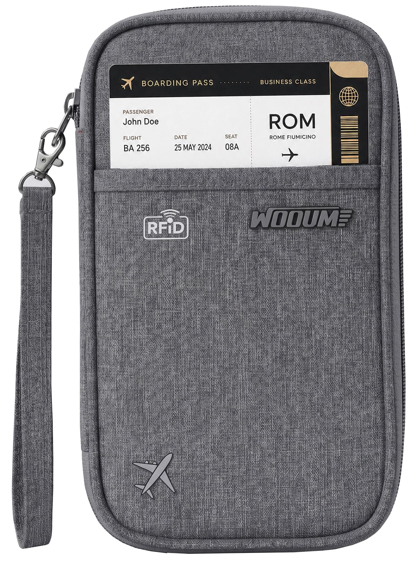 Wooum Passport Bag for Women Men Passport Wallet with Boarding Pass Bag Travel Document Passport Organizer with Credit Card Holder Travel Accessory Bag Navy Blue (Grey)