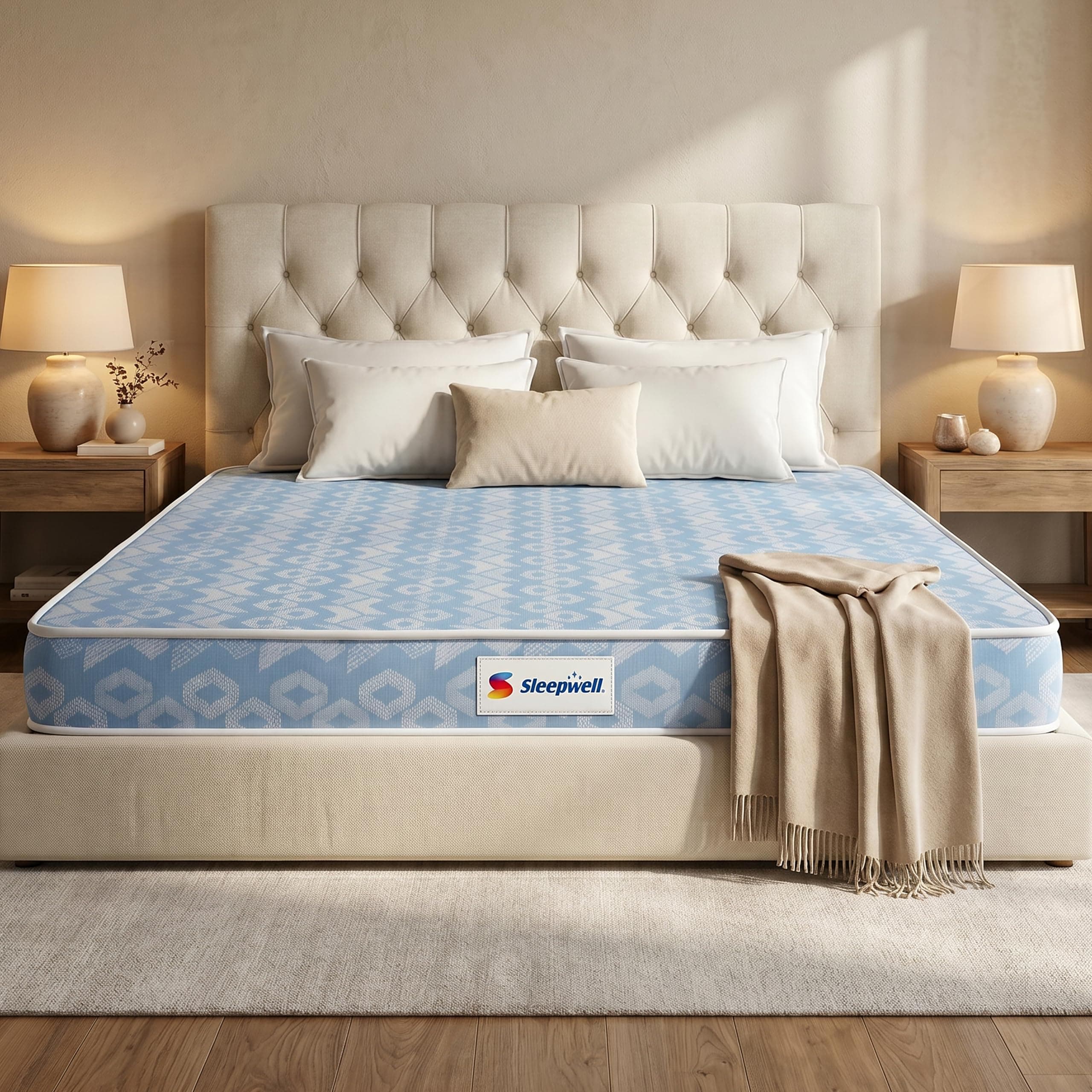 Sleepwell Dual Mattress | King Size 78x72x5 Inch | One Side Soft One Side Firm | Orthopedic Support | Resitec Foam with VPF | Knitted Fabric | Neem Fresche Anti-Microbial | 10 Yr Warranty