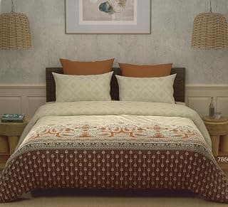Bombay Dyeing King Size Bedsheet 210 TC 100% Cotton — 274 x 274 cm | Premium Soft Breathable Printed Bedsheet with 2 Pillow Covers - Diwali Festive Collection (Cream & Brown)
