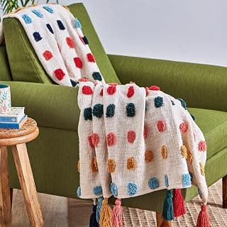 Chumbak Rainbow Tassel Throw- Ivory