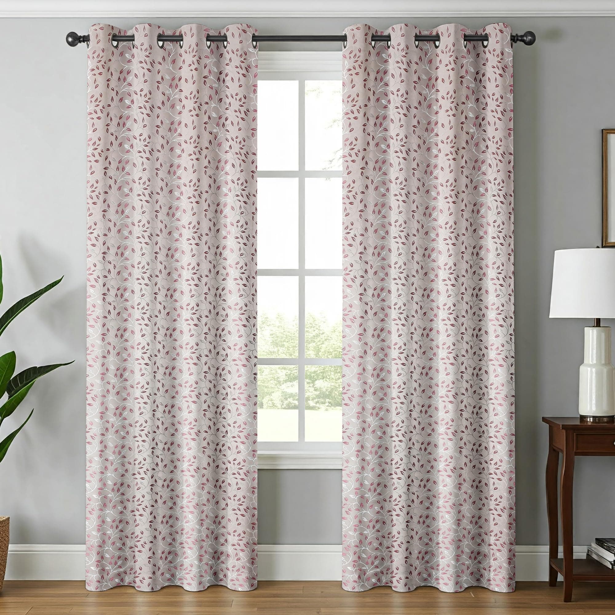 Yellow Weaves Rich Jacquard Fabric Curtains for Long Door, String Leaves, 8 Feet, Pack of 1, Rose Gold