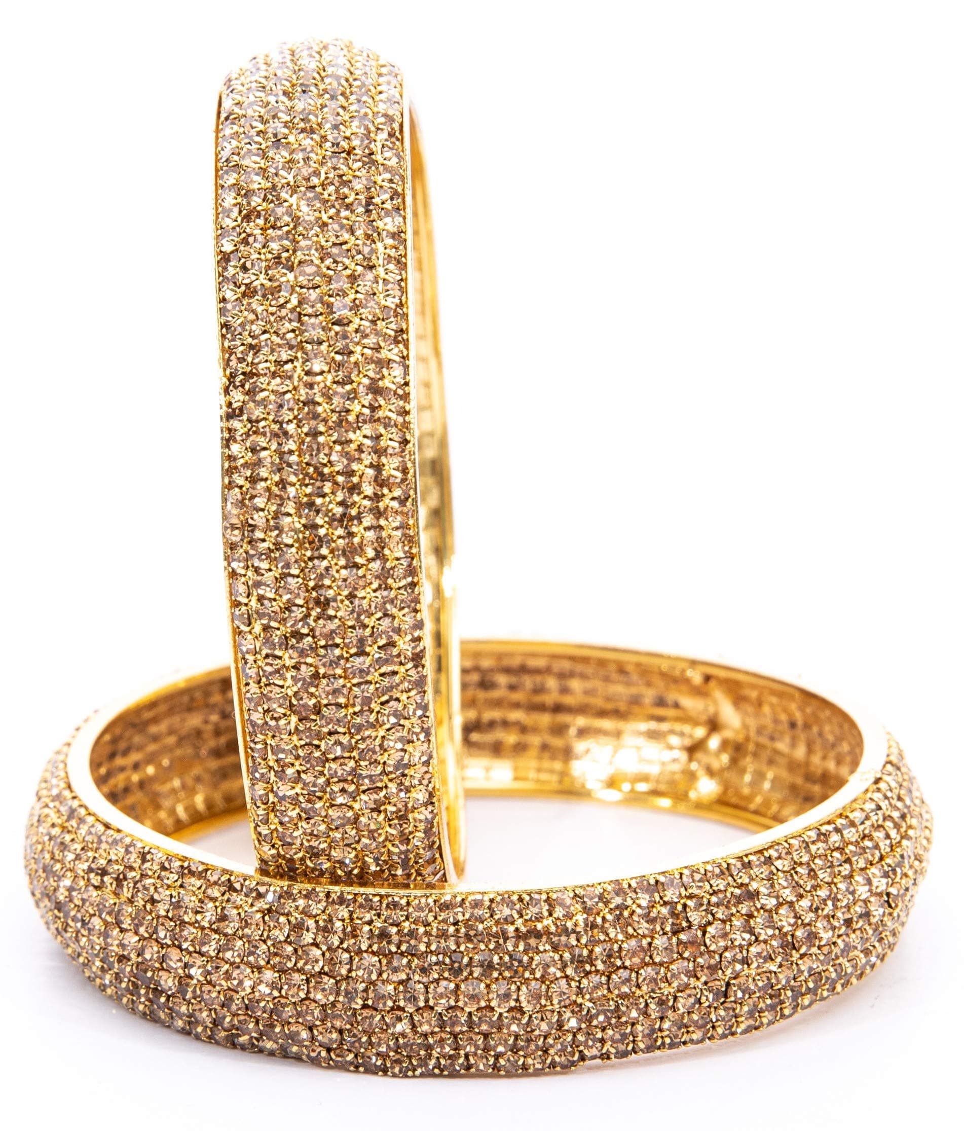 Swara Creations Golden Polish Brass Kada set studded with Zircon/AD Stones |Glossy finish Kadas for Women & Girls(2Pcs)