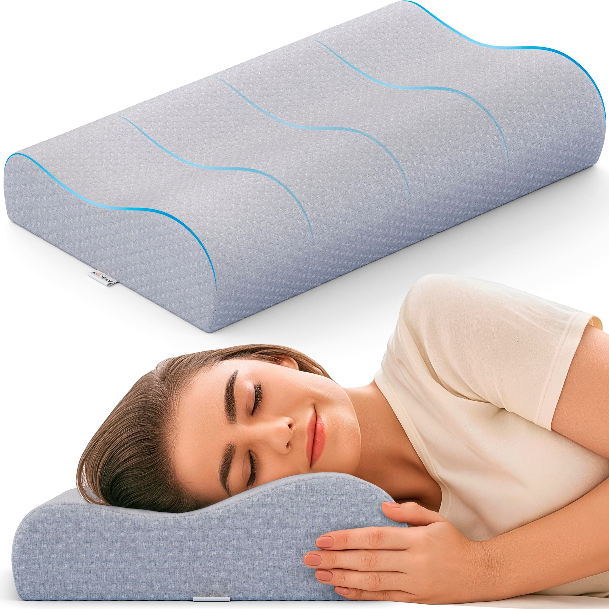 FOVERA Cervical Pillow for Neck Pain | 2 Years Warranty | for Spondylitis Neck & Shoulder Pain, Orthopedic Memory Foam Pillow for Sleeping, King Size, 24 x 15 x 4.5 Inch, Grey Jacquard, Pack of 1