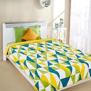 Amazon Brand - Solimo Microfibre Quilt AC Blanket, 120 GSM, Yellow, Single (Argyle Adventures, 150 x 230 cm)