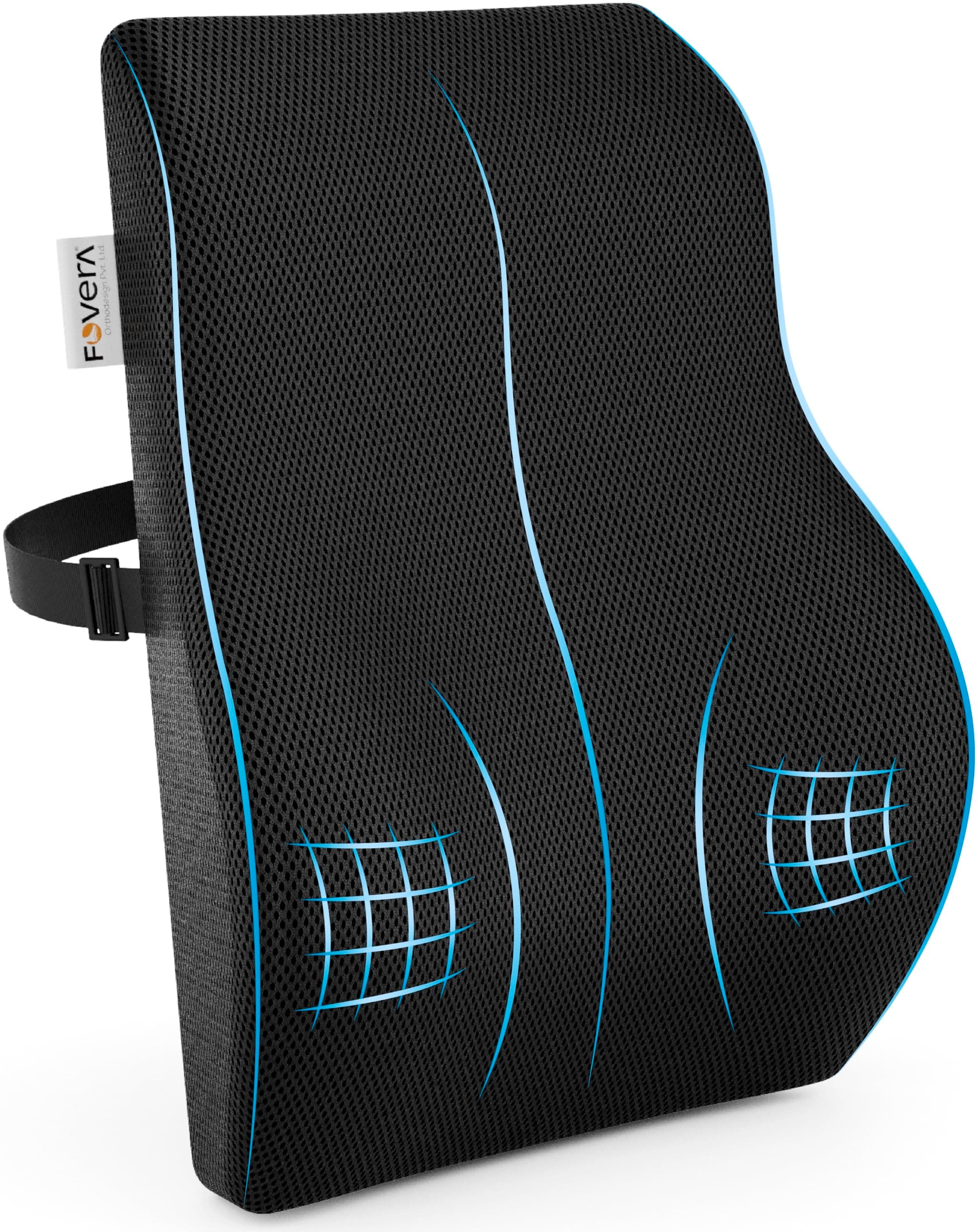 FOVERA Back Support for Office Chair | 2 Years Warranty | Gel Memory Foam Car Seat Back Support, Orthopedic Lumbar Back Rest for Back Pain Relief - Back Pillow for Sitting (Mesh Black, Large)