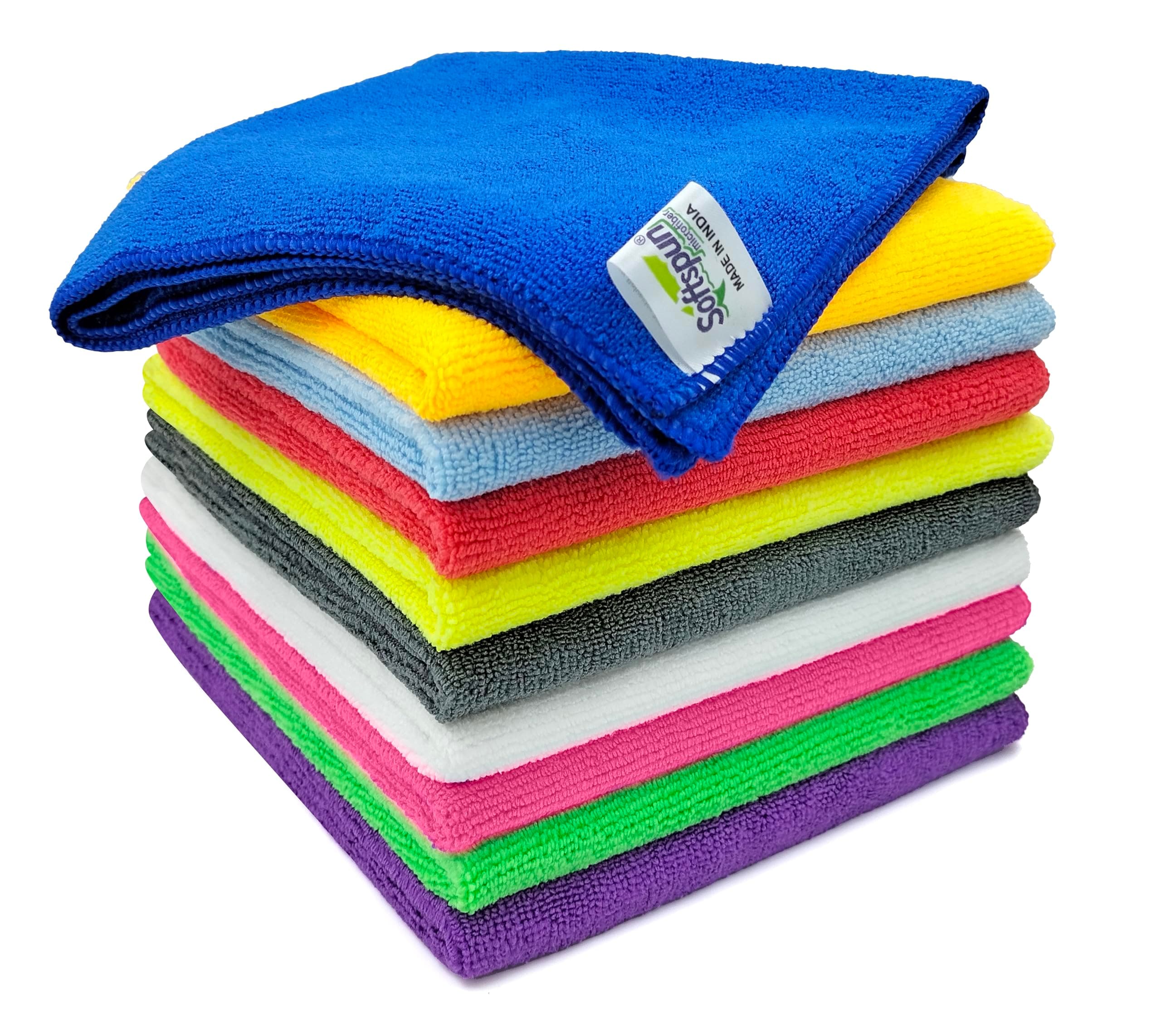 SOFTSPUN Microfiber Cloth - 10 pcs 40x40 cms 340 GSM Multi-Color! Thick Lint & Streak Free Multipurpose Cloths Automotive Microfibre Towels for Car Bike Cleaning Polishing Washing & Detailing