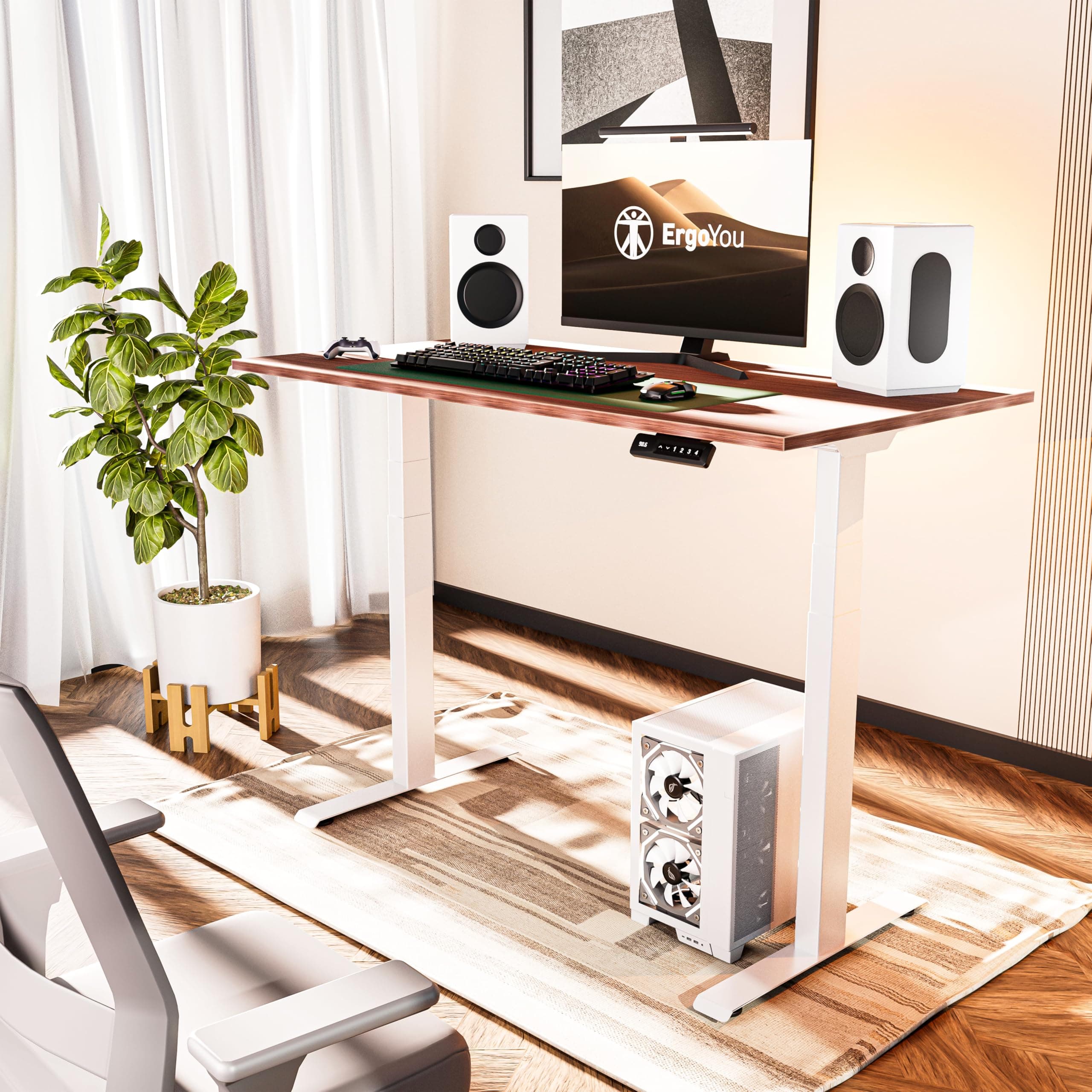 ErgoYou - Electric Height Adjustable Standing Table - Dual Motor 3 Stage - 125 Kg Max Weight Capacity - E15 Series - Ergonomic Sit Stand Computer Desk (Walnut, 47 x 23.5 inches)