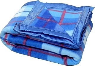 Goyal's Modern Check All Season Polar Fleece Single Bed Blanket, 60X90 Inches - Blue, 300 TC