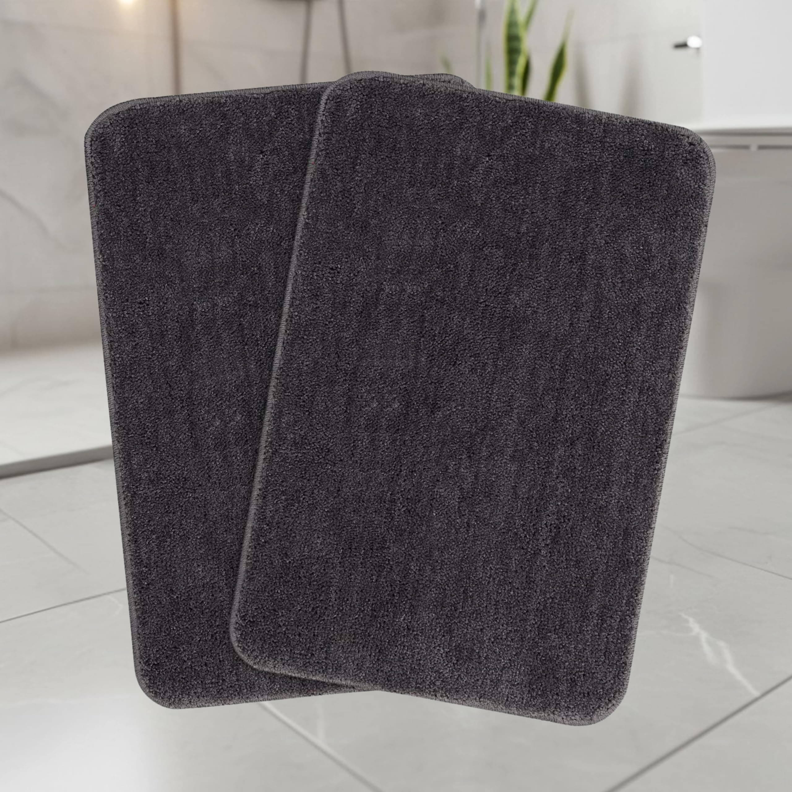 SARAL Home Microfiber Solid Rectangle Anti-Skid Bath Mats | Soft & Super Absorbent Mats for Shower | Washable, Non-Slip & Quick-Drying Mats for Kitchen Bathroom | Set of 2 (Grey, 50X80 cm)