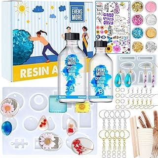 EVENS MORE DIY Resin jewellary Pendant & Keychain Making Kit 200g Crystal Clear Resin Set with Molds, Glitter, Foil Flakes & Accessories for Earrings, Pendants & Keychains