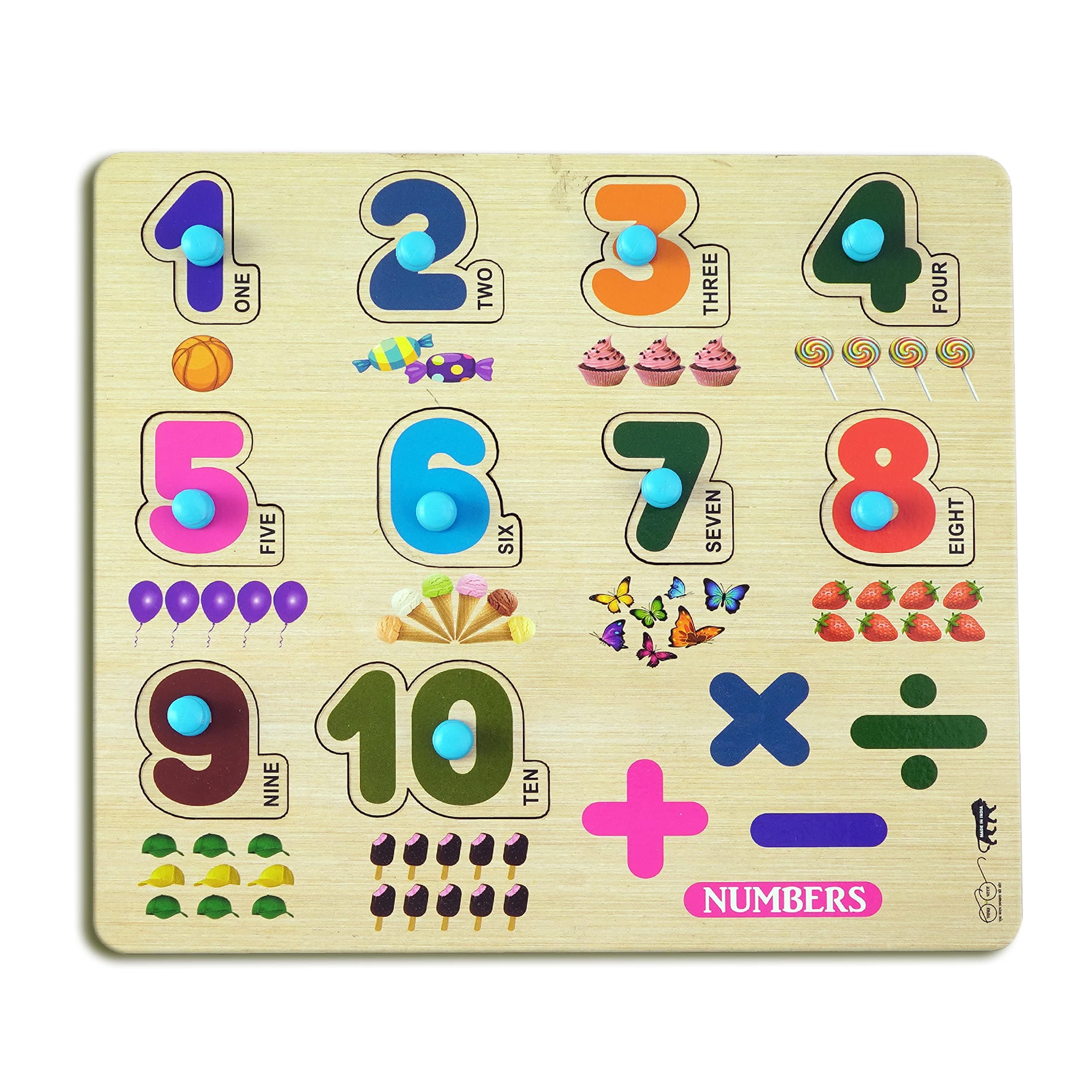 Lefan Wooden Puzzle Numbers Counting 1 to 10 Picture Learning Educational Board for Kids Puzzle for Creative Kids knob Educational Learning Wooden Puzzle Board