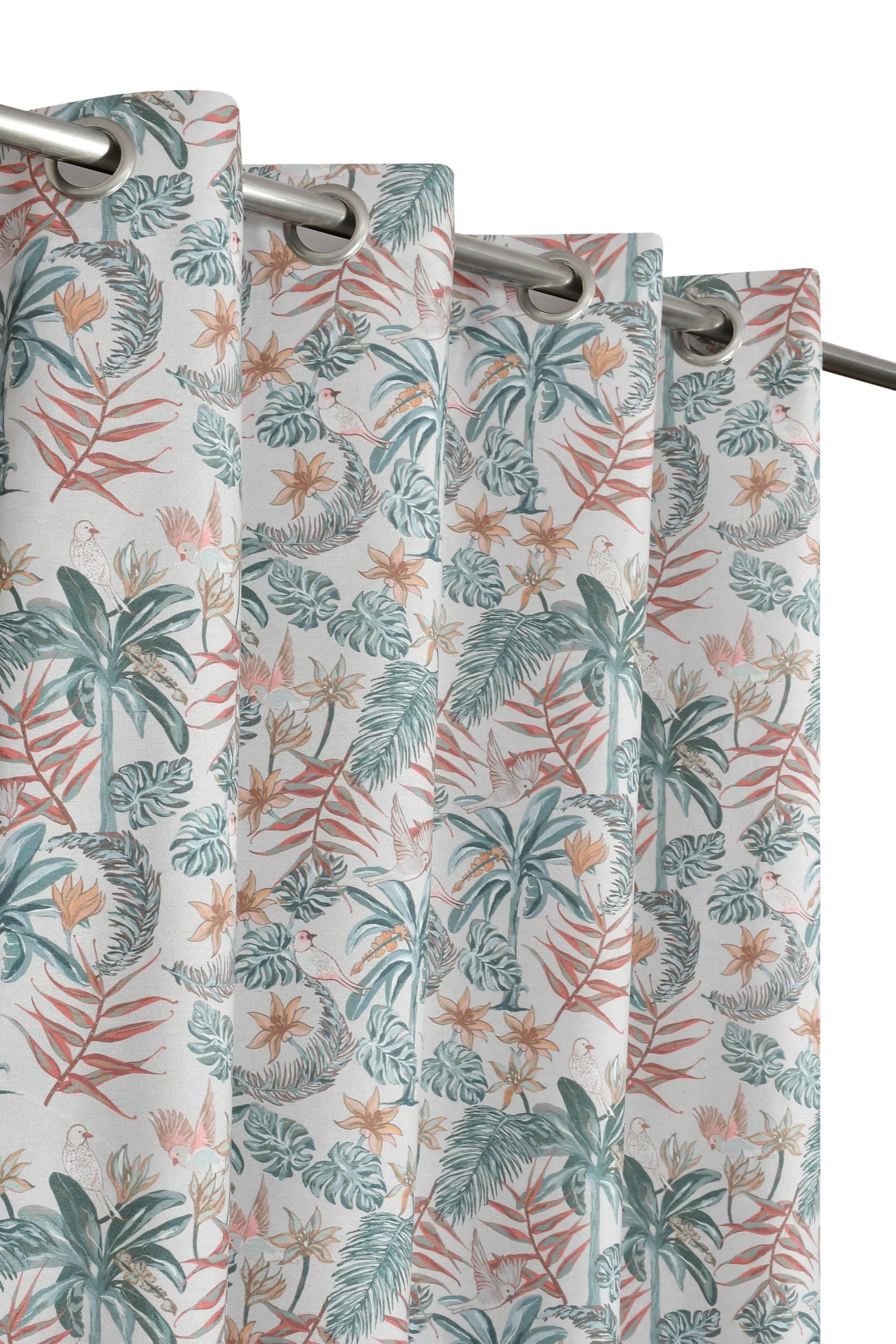 NACIA Cotton Room Darkening Printed Eyelet Curtains for Window 4.5 x 5 Feet | Floral Printed Curtain Panel for Living Room and Bedroom | Grommet Window Drapes (Tropical, Pack of 1)