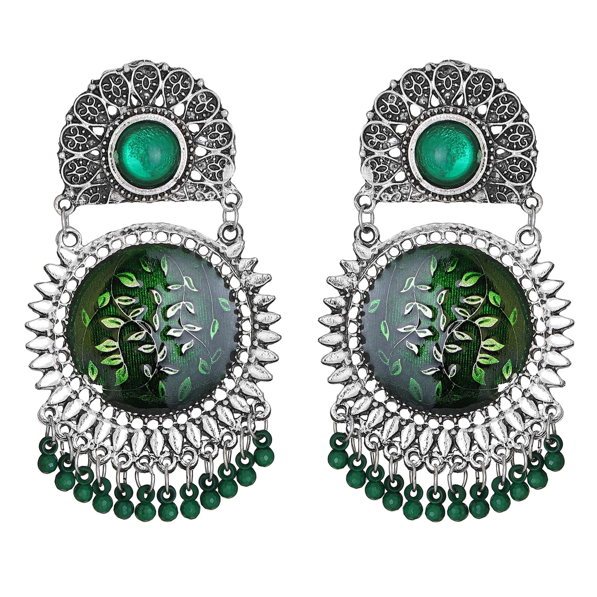 Shreyadzines Designer Traditional Oxidized Silver Afghani Style Jhumka Jhumki Colored Enamel Work Dangle Earrings for Women and Girls