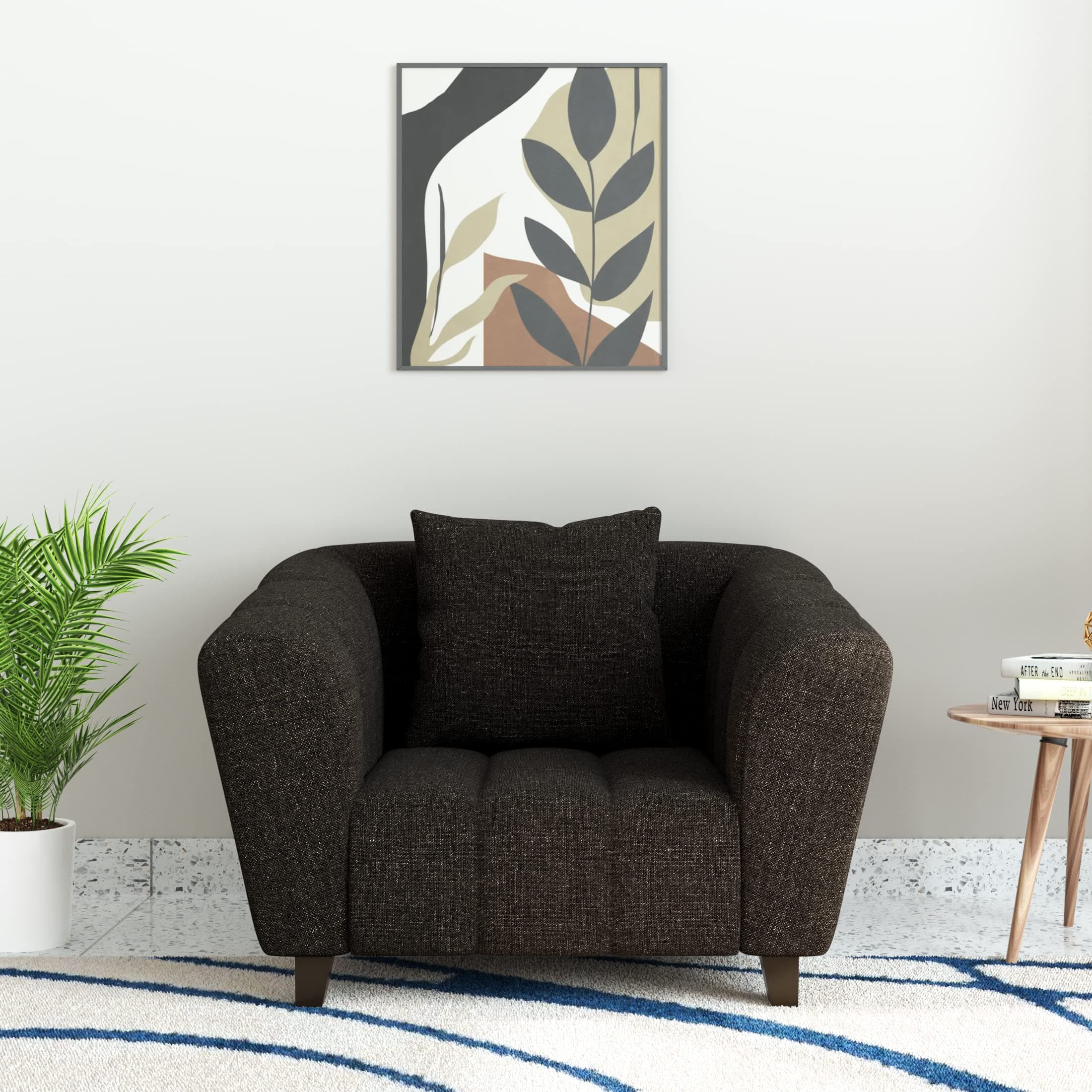 Amazon Brand - Solimo Wooford 1 Seater Sofa (Fabric, Brown)