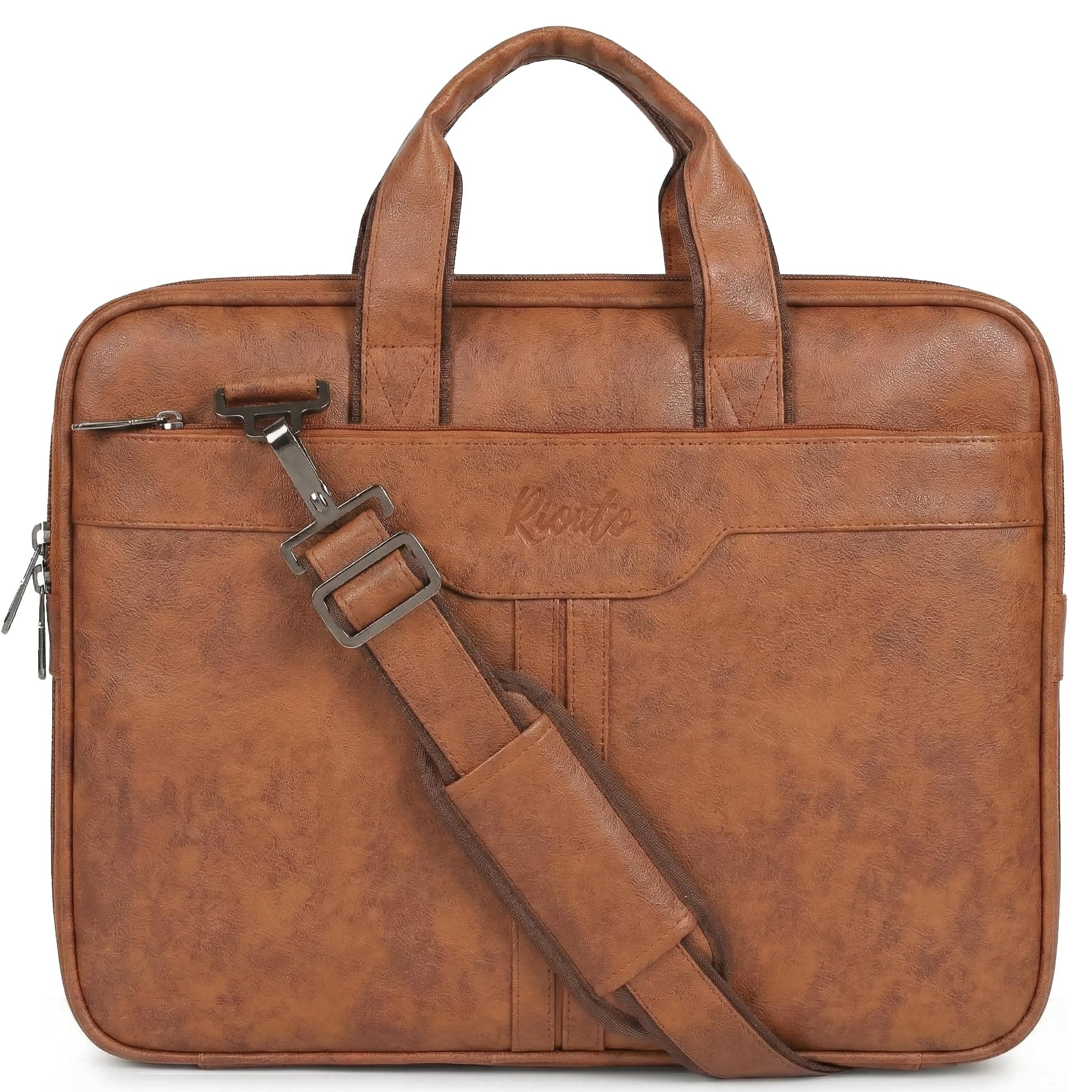 RIONTO Prime Vegan Leather Laptop Bags for Men Office Use | Upto 15.6 inch | Expandable Bottom | Mobile & Pen Compartment with Multiple Organizers | Professional Office Bag for Man & Women - Light Tan