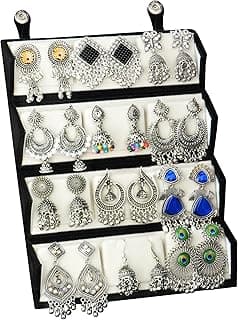The Wallet Store Ishq-E-Jhumka Oxidized Designer Earrings Set of 12 With Folding Jewelry Box | Minimalist & Traditional Jhumka Set for Womens & Girls
