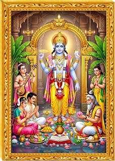 Fravax Decor Satyanarayan Bhagwan Vishnu Ji Photo Frame 4x6 Inch with Premium Golden Frame | Waterproof & Lightweight Religious Wall Decor for Home, Temple & Office (Religious 01)
