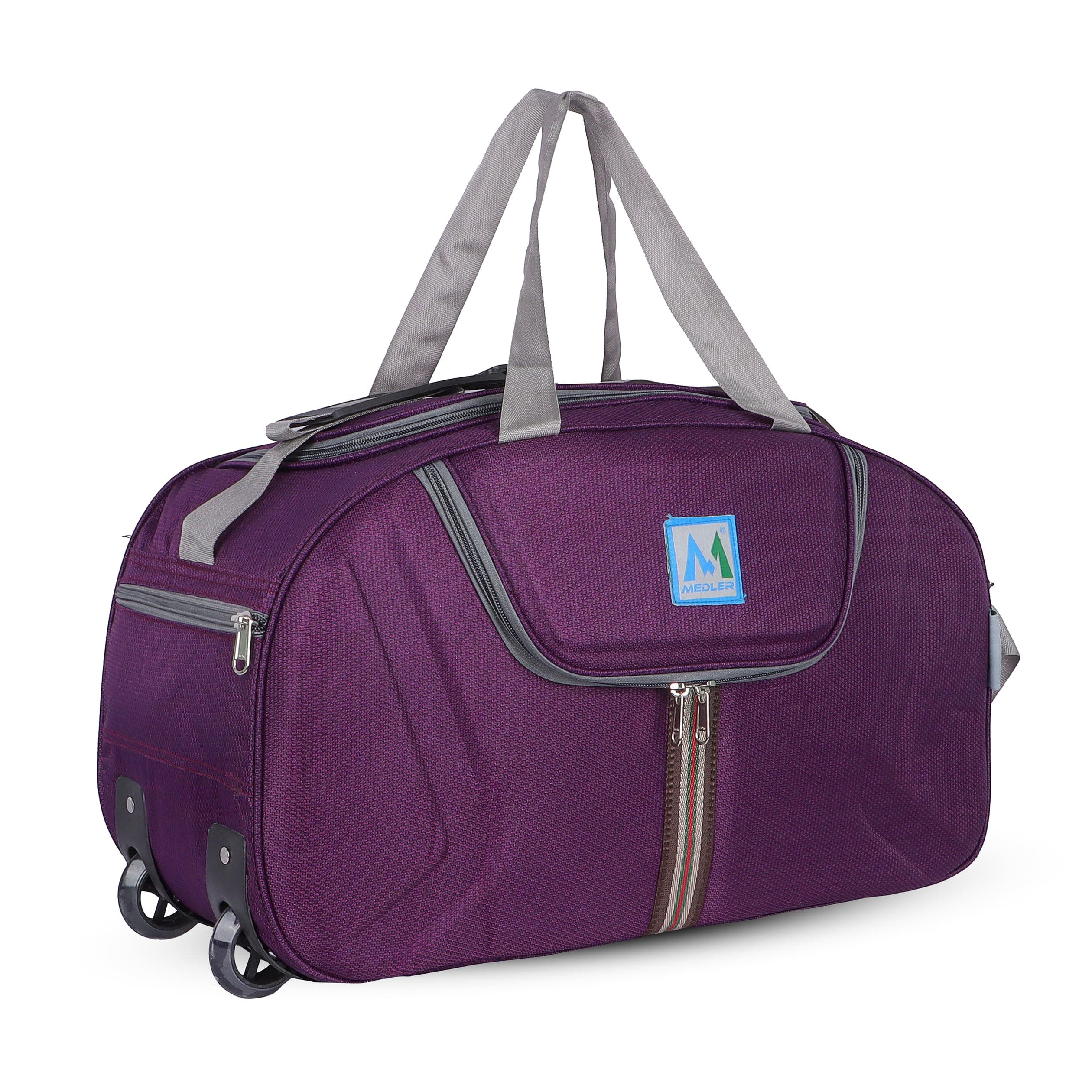 M MEDLER Jerry Duffle Bag | Waterproof Strolley Duffle Bag | 2 Wheel Duffel Bag | Luggage Bag with Adjustable Strap (Purple)