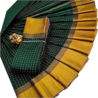 VJ Fashion Women's Floral Pattern Cotton Silk Saree with Unstitched Blouse Piece and Zari Lace Dobby Weave Type