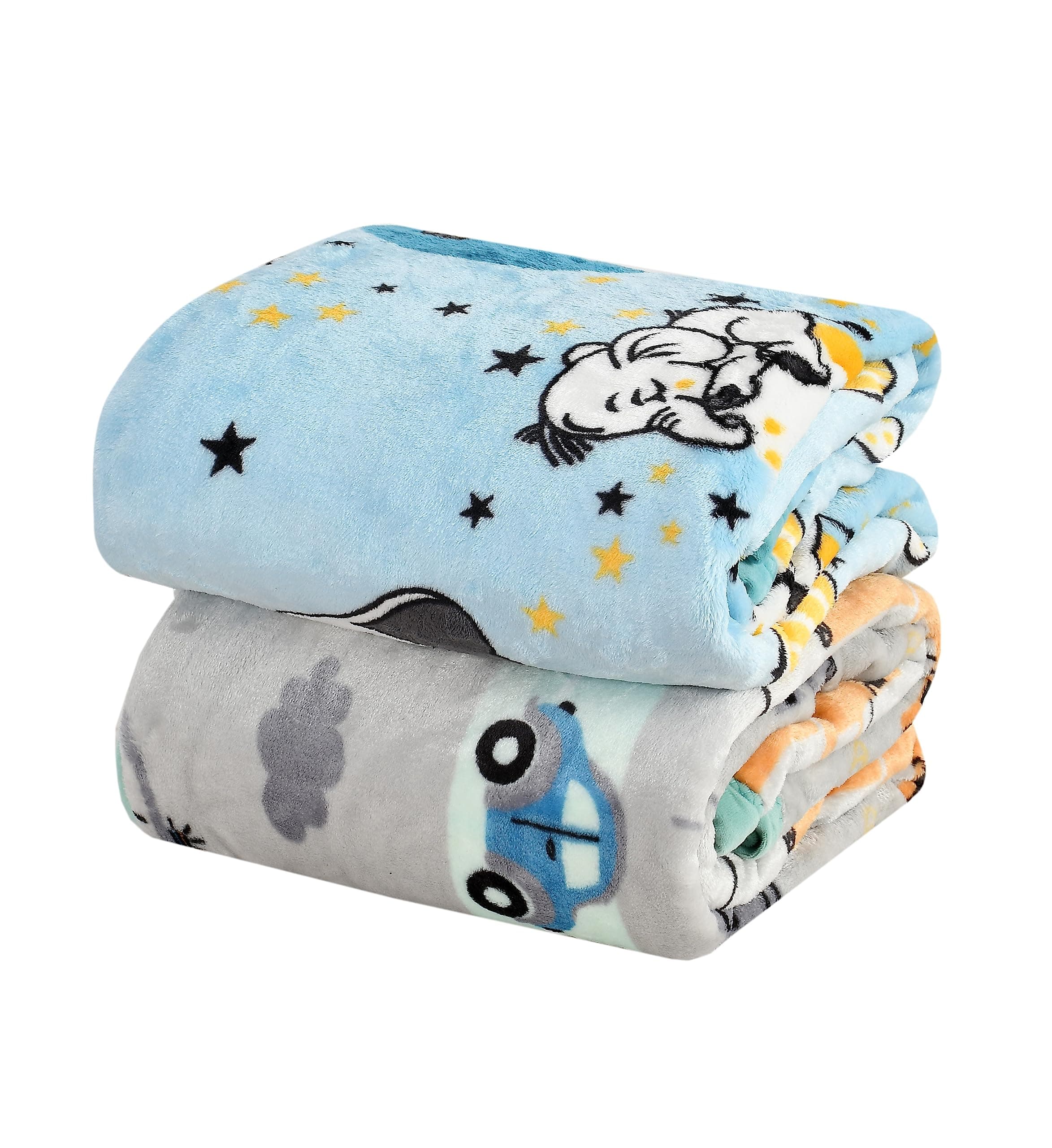 Florida All Season Ultra Soft Kids AC Blanket/Baby Wrapper/Flannel Baby Blanket for 0-6 Yrs Kids(110x140cm) Pack of 2, Sky Blue Grey