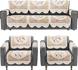 Kuber Industries (Set of 16) Stylish & Durable Cotton Sofa Covers 5 Seater with Arms | Washable Sofa Protector & Slipcover for Living Room & Office | Printed -Cream