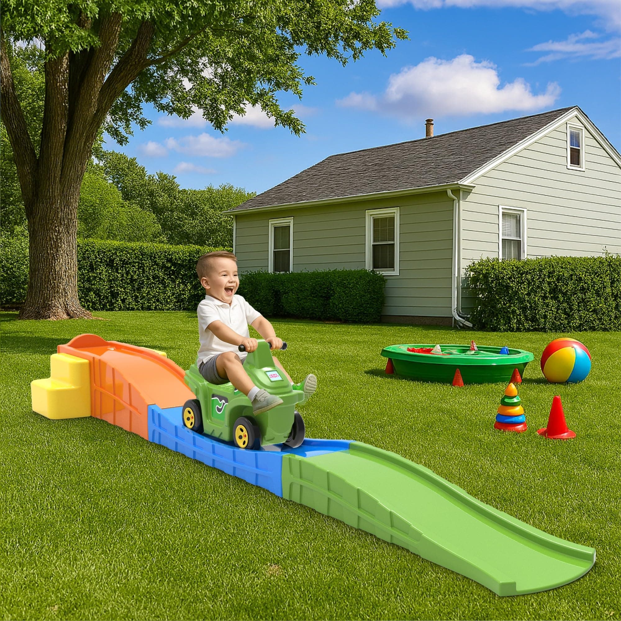 Amazon Brand - Jam & Honey Roller Coaster for Kids |Push On Ride On Car |Foot Rest Support |Backrest |Easy Grip |Safe & Fun Activity |Easy Assemble, Storage |Perfect Indoor & Outdoor Playset |2-6 Yrs