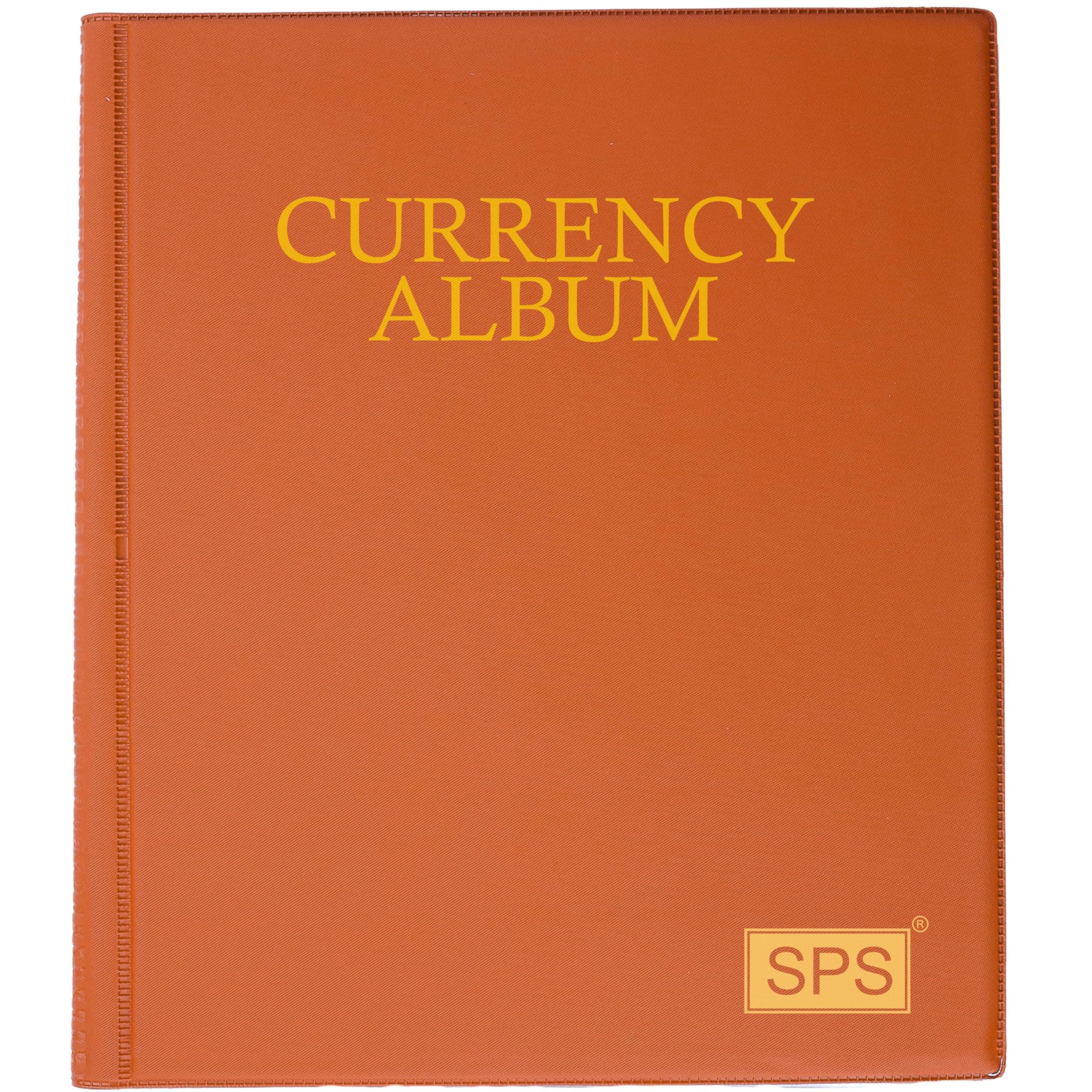 SPS 120 Pockets Currency Album for Notes, PU Leather Cover, Fits Large Currency Notes, (Orange)