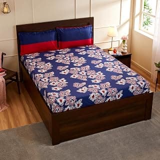 Amazon Brand - Solimo Floral Flakes 144 TC 100% Cotton Double Bedsheet with 2 Pillow Covers, Blue