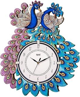 Ajanta Wall Clock Wooden Wall Clock Twin Peacock (39x32 cm)
